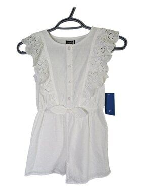 NWT Zunie Girls Romper White Eyelet Swiss Dots Size 7